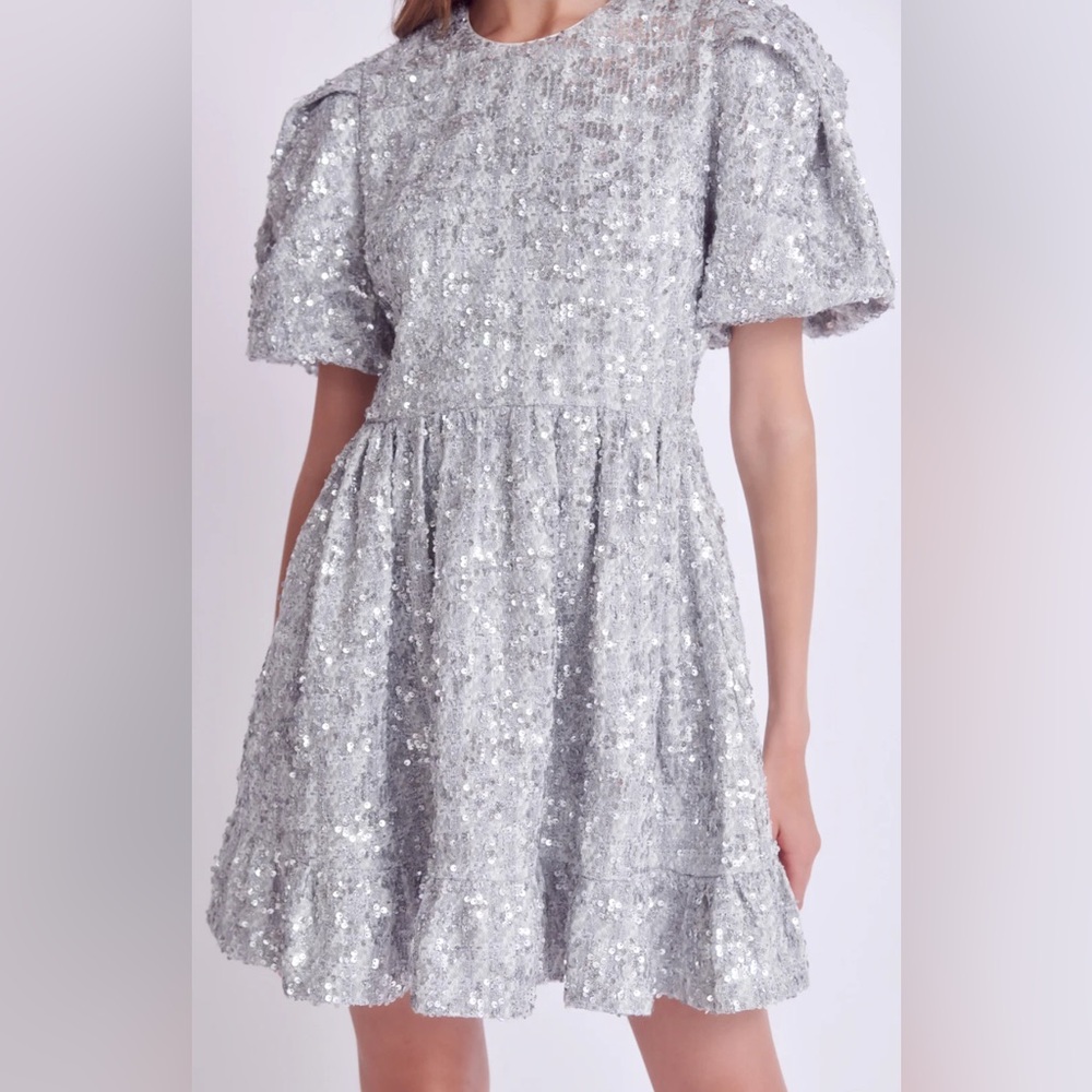 NWT English Factory SEQUIN TWEED TIERED MINI DRESS - Picture 2 of 9